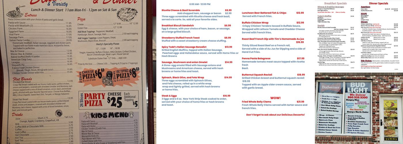 Henry's Diner Menu