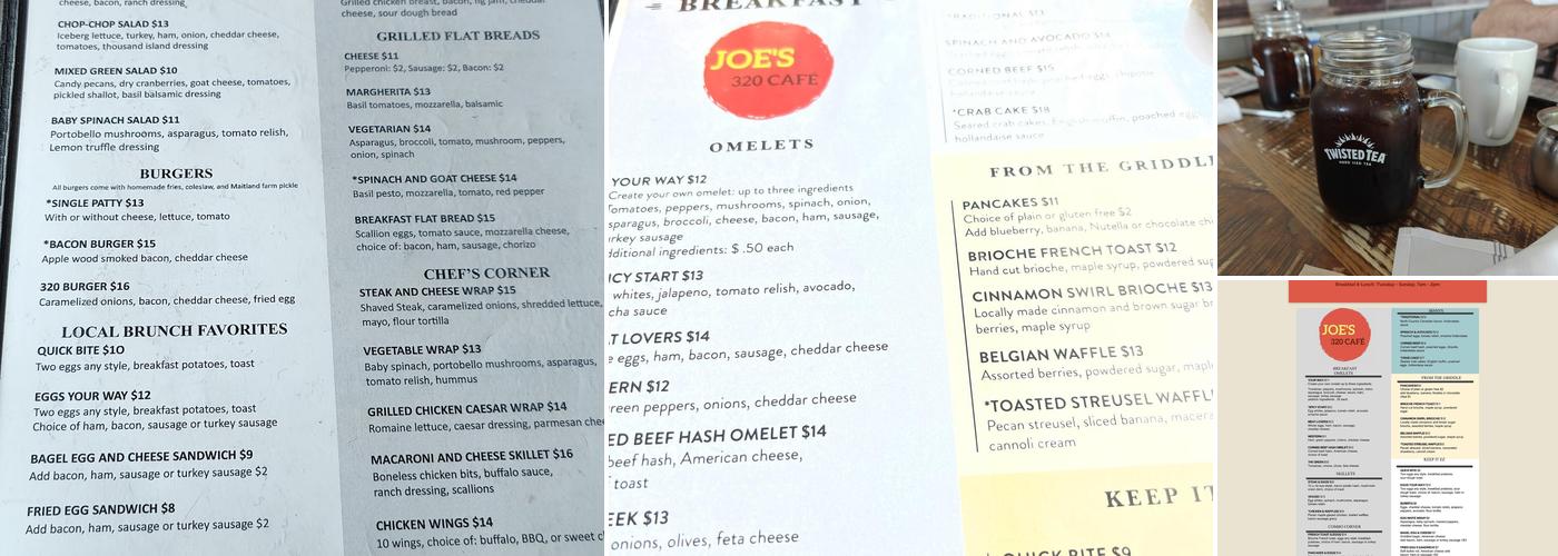Joe's 320 Cafe Menu