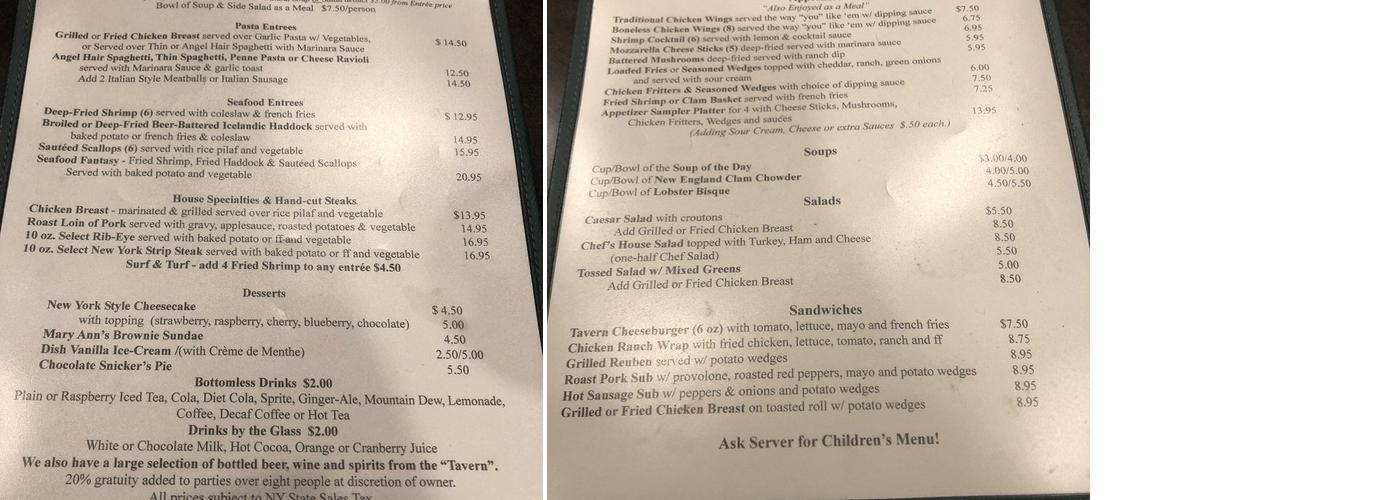 Elm Tree Inn Menu