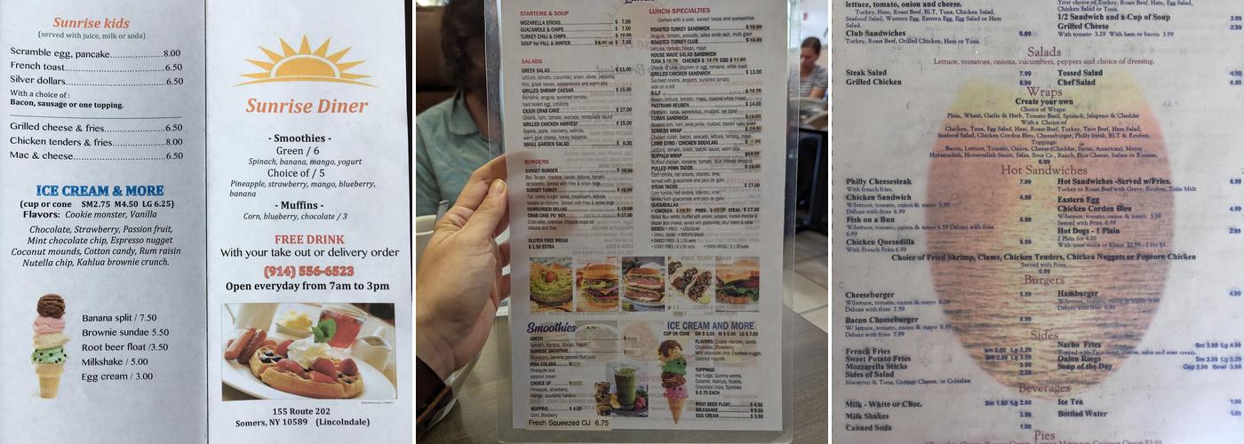 Sunrise Diner Menu