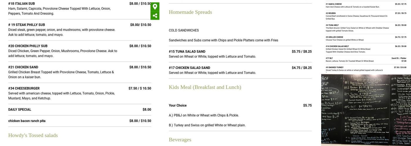Howdy's Deli Menu