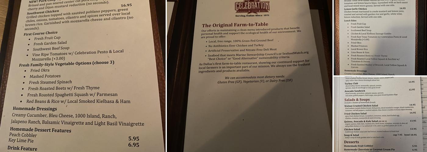 Celebration Menu