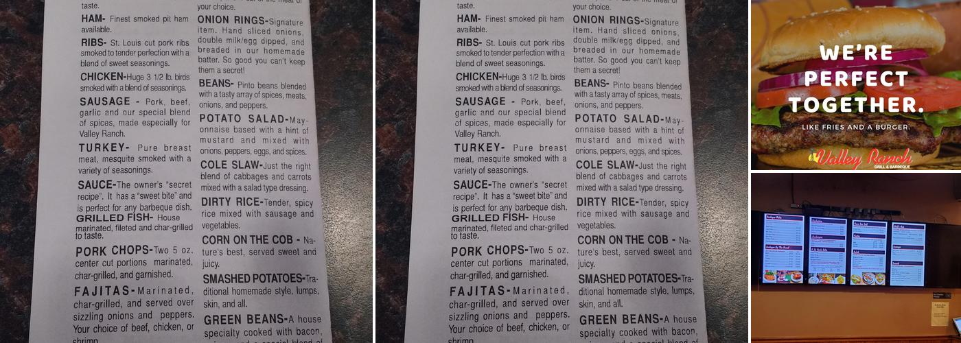 Valley Ranch Grill & Barbeque Menu