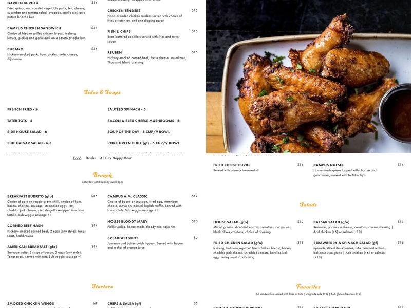 Campus Lounge Menu