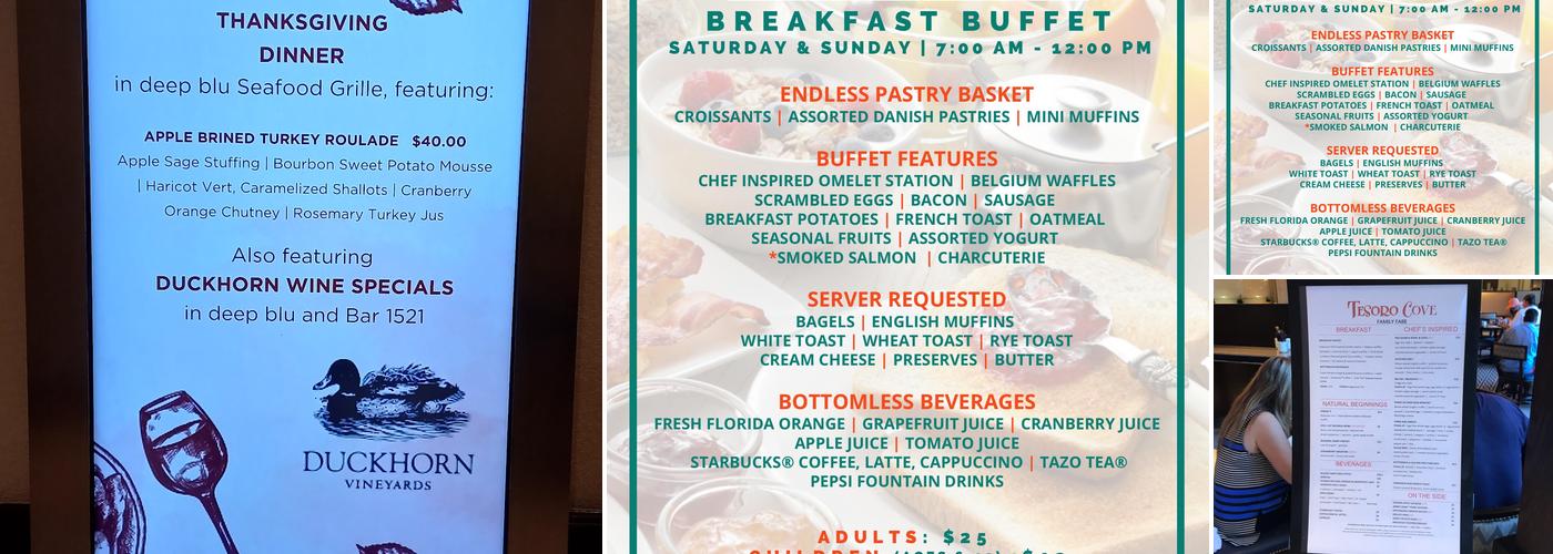 Tesoro Cove Menu