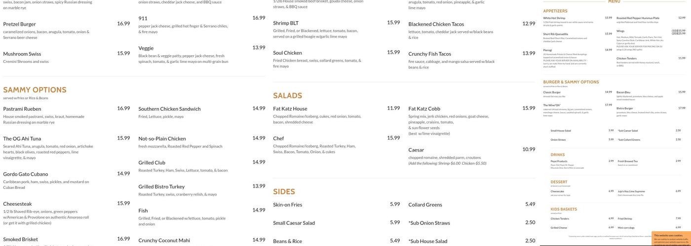 Fat Katz Sports Bistro Menu