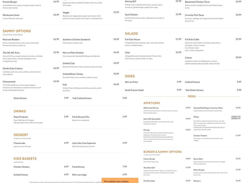 Fat Katz Sports Bistro Menu