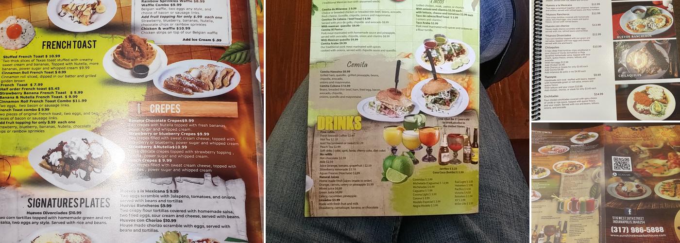 Sunshine Breakfast House & Grill Menu