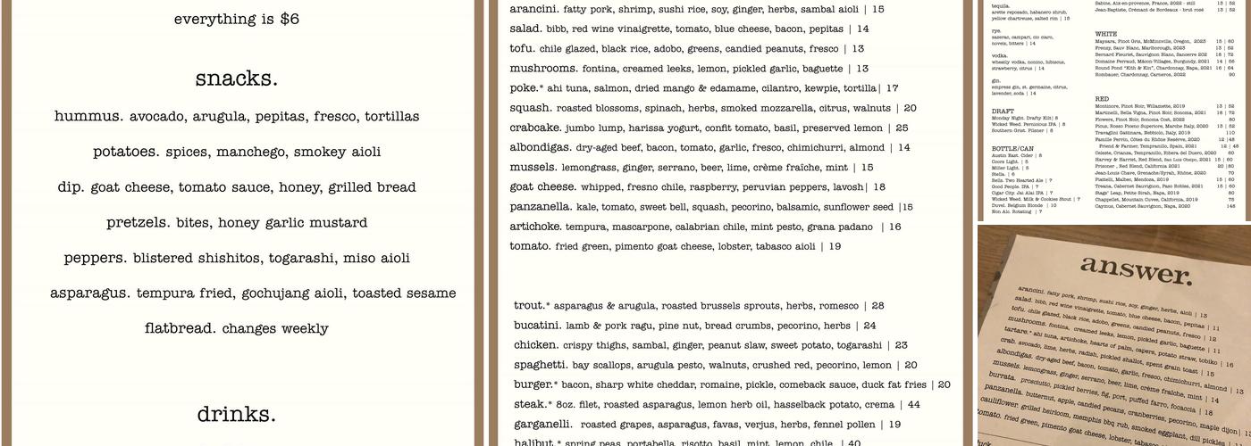 answer. restaurant Menu