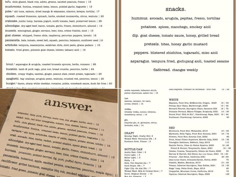 answer. restaurant Menu