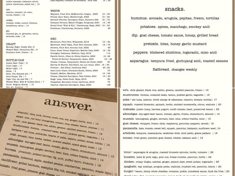 answer. restaurant Menu
