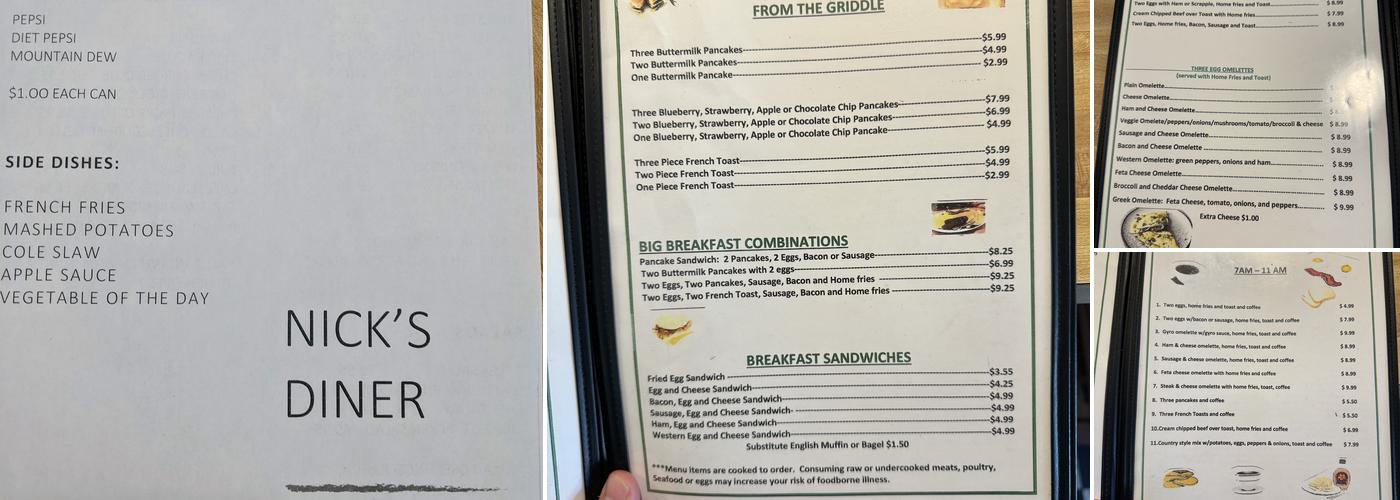 Nick's Diner Menu
