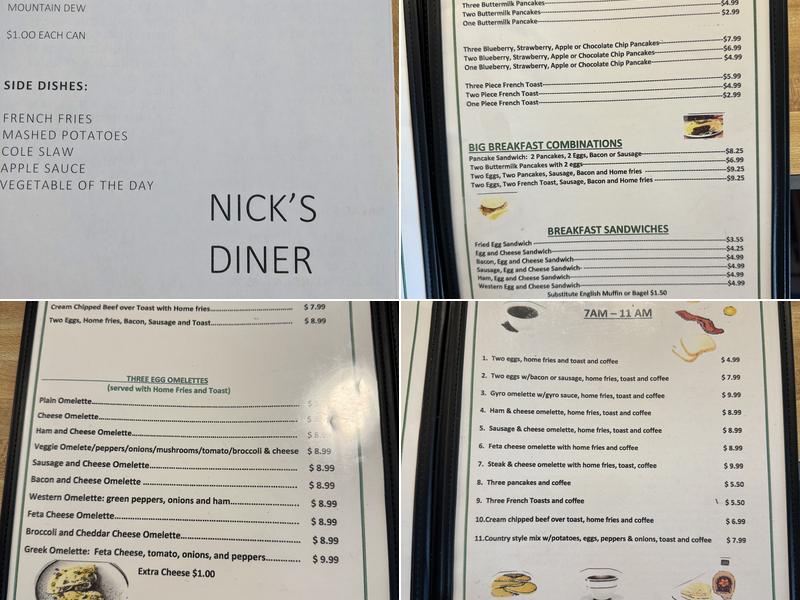 Nick's Diner Menu