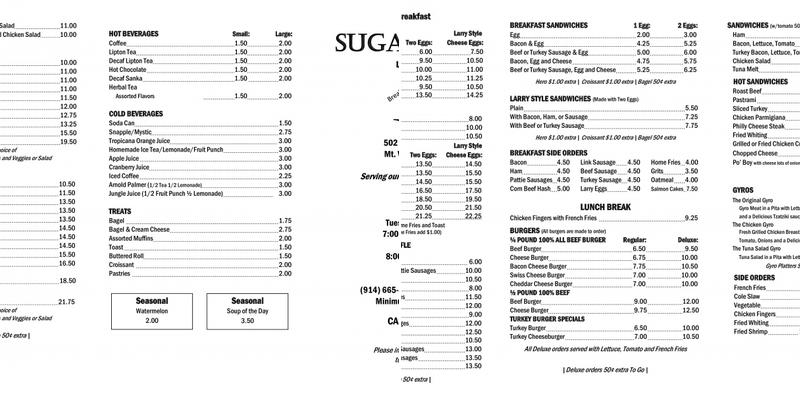 Sugar Bowl Menu