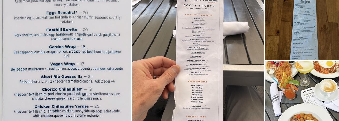 foothill restaurant Menu