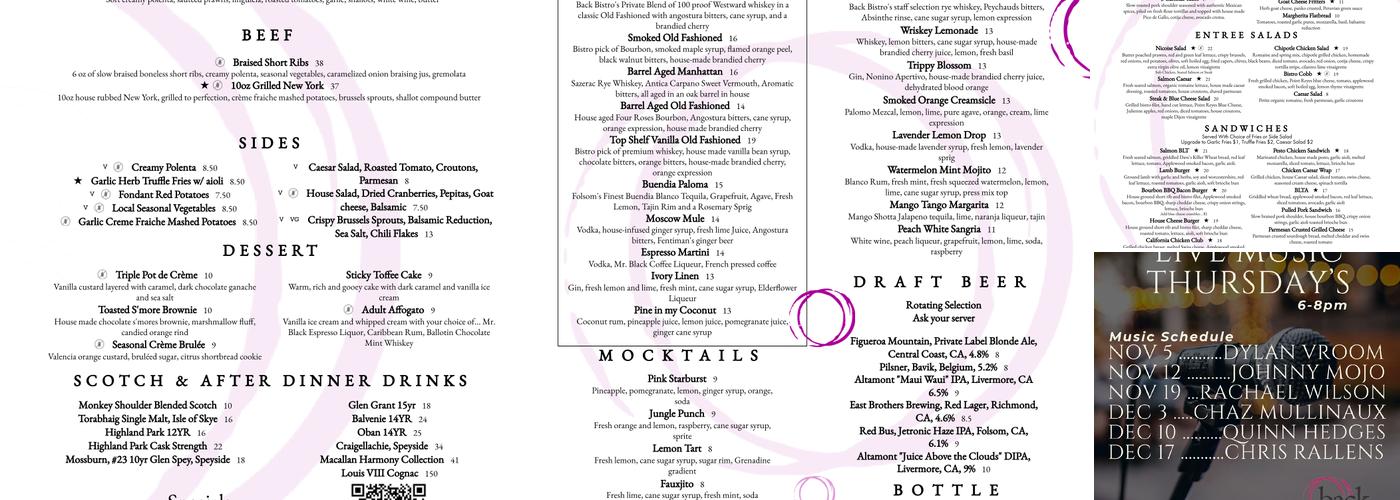Back Bistro Menu