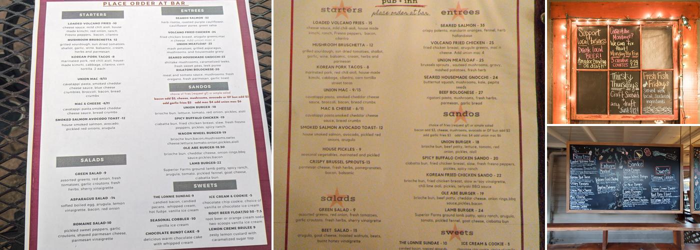 Volcano Union Pub + Inn Menu