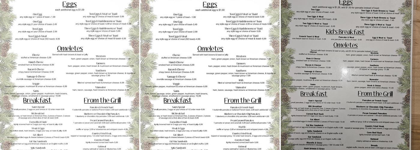 Sam's Diner Menu