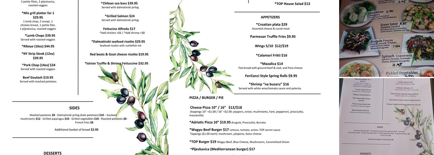Top Bar Restaurant Menu