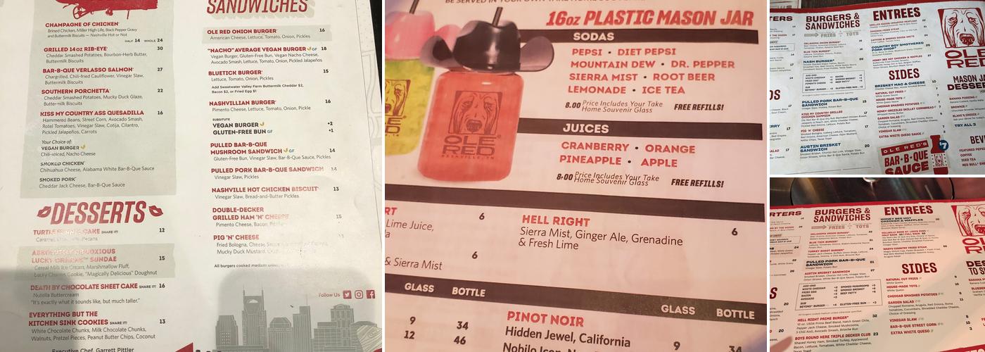 Ole Red Menu