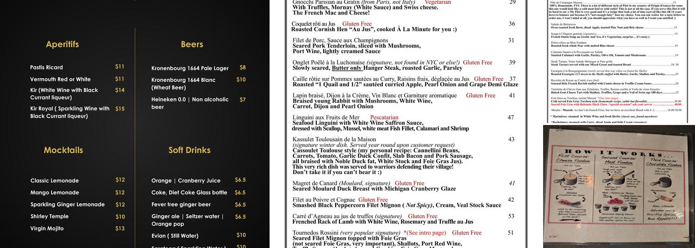Taureau Menu