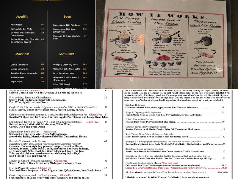 Taureau Menu