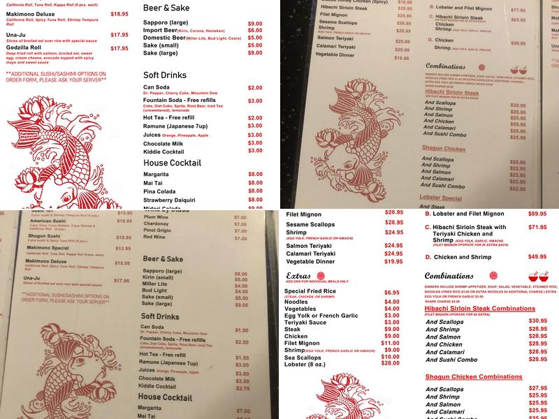 Shogun Japanese Steakhouse Naperville Menu