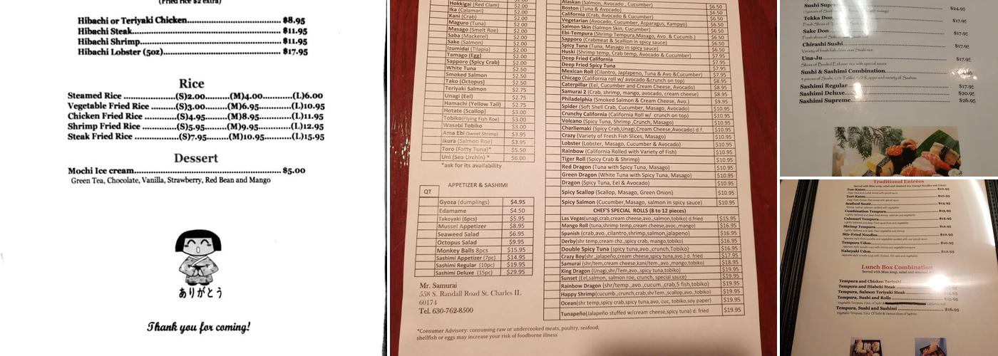 Mr Samurai Menu