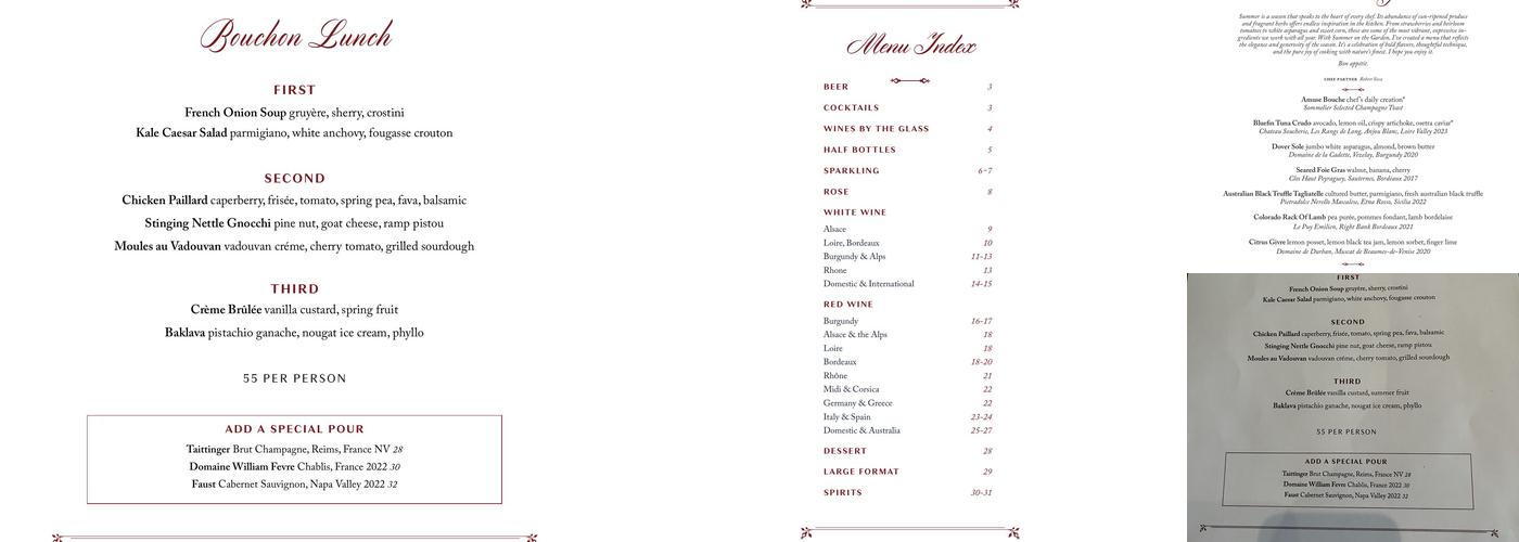 Bistro du Midi Menu