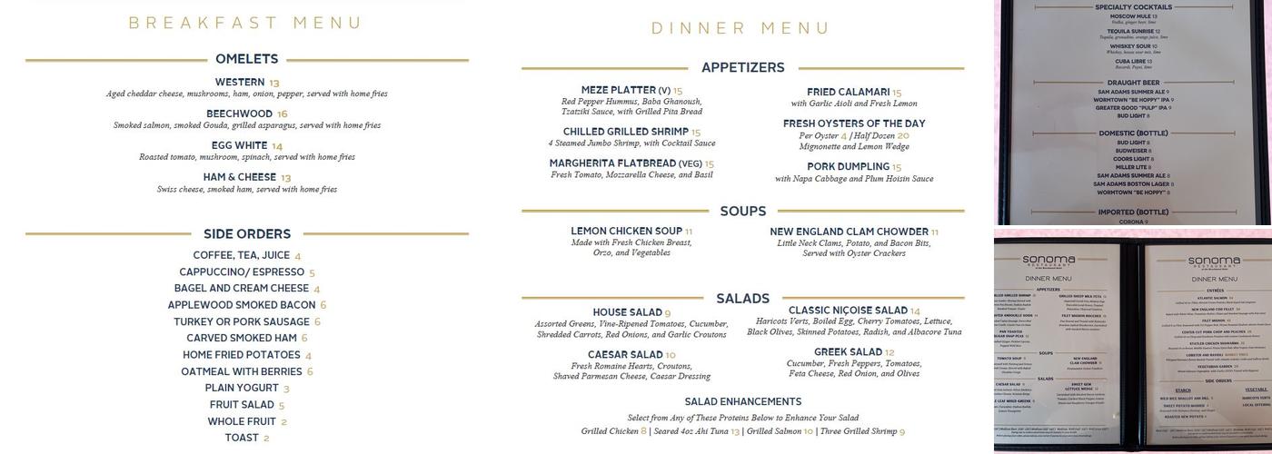 Sonoma Restaurant Menu