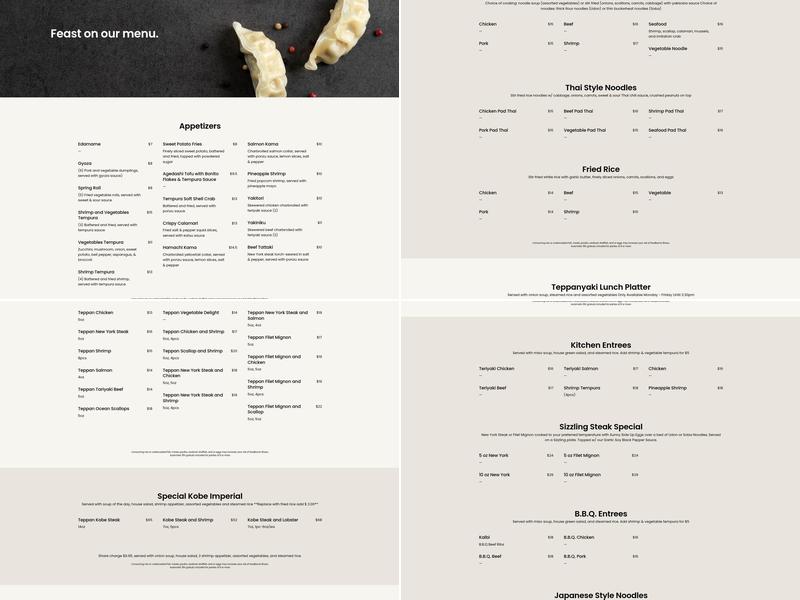 Kobe Seafood & Steak House Menu