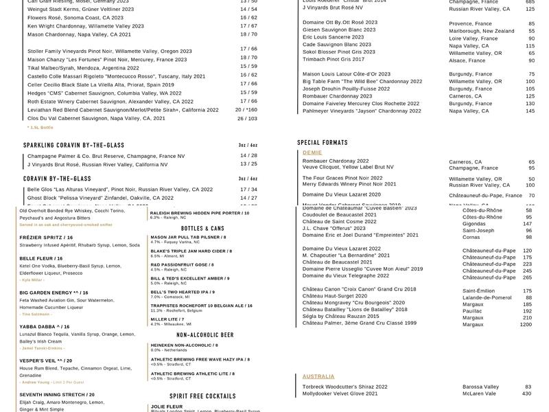 Oak Steakhouse Menu