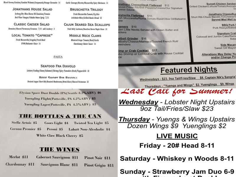 Jonathans Restaurant Menu