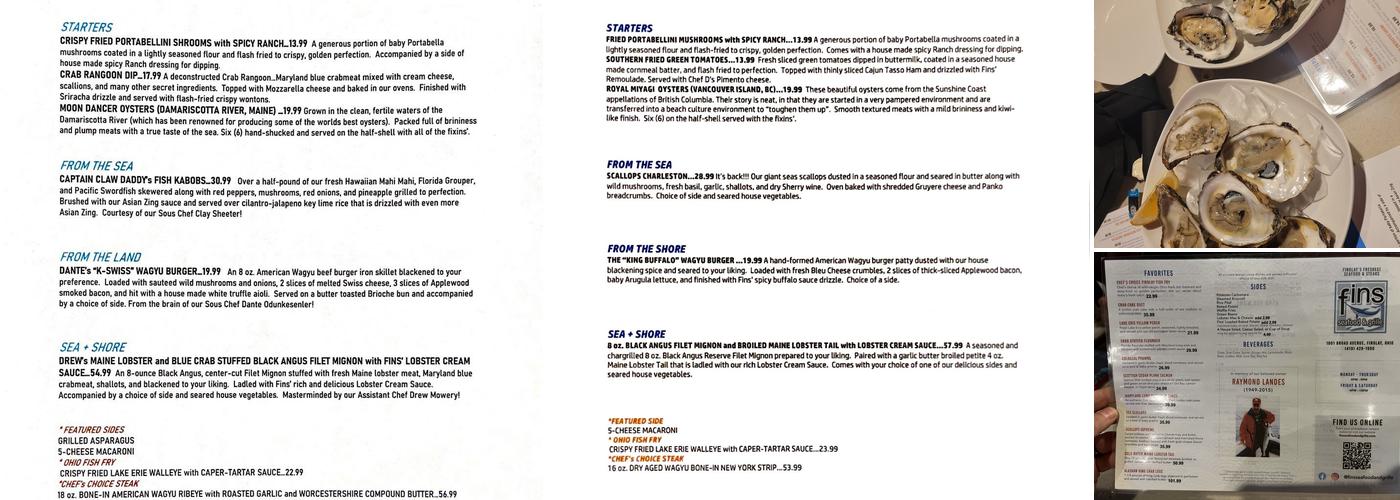 Fins Seafood & Grille Menu