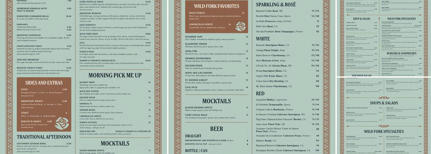 Wild Fork Menu