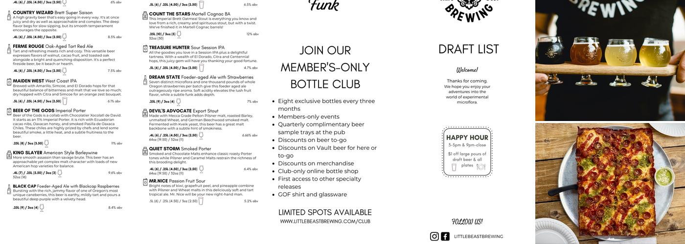 Little Beast Brewing Beer Garden Menu