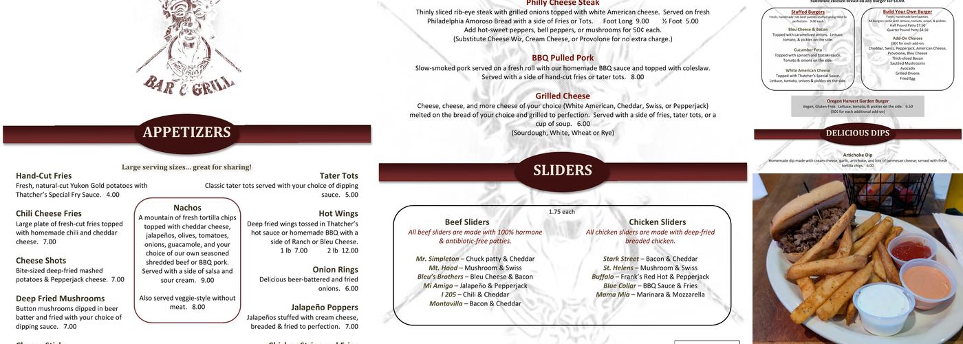 Thatchers Menu