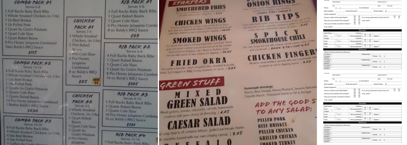 Baldy's Barbeque Menu