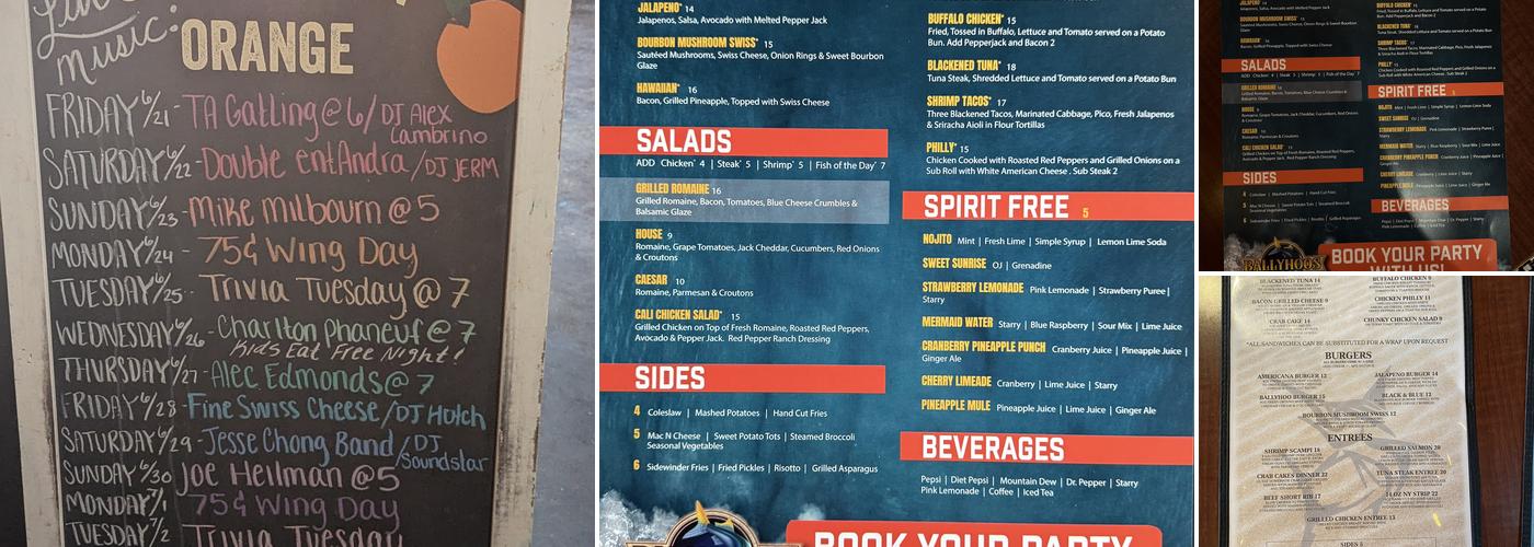 Ballyhoos Menu