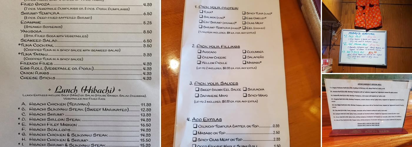 Japan Samurai Menu