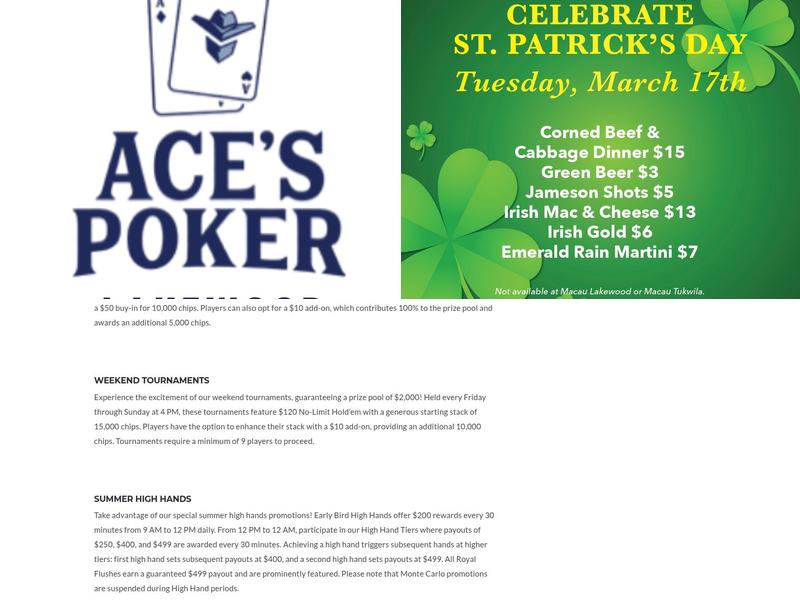 Ace's Poker Lakewood Menu