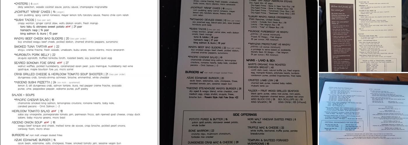 Ascend Prime Steak & Sushi Menu