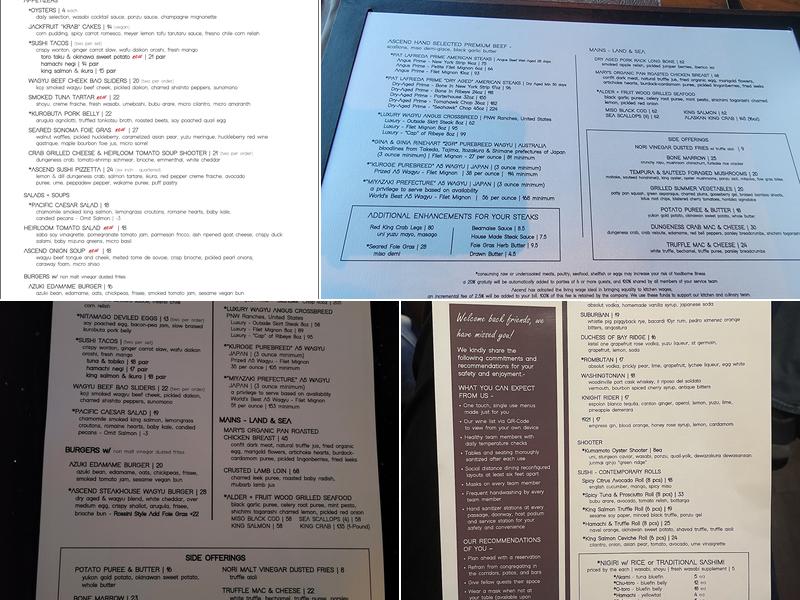 Ascend Prime Steak & Sushi Menu