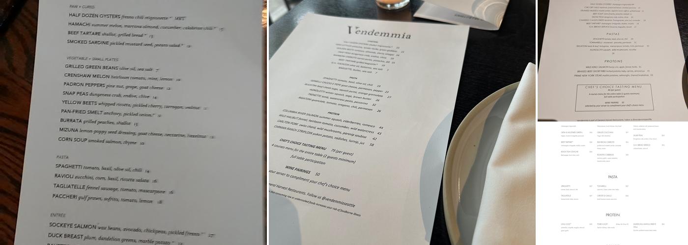 Vendemmia Menu