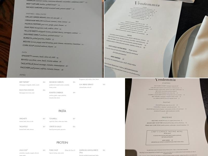 Vendemmia Menu
