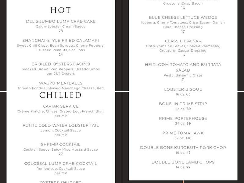 Del Frisco's Double Eagle Steakhouse Menu
