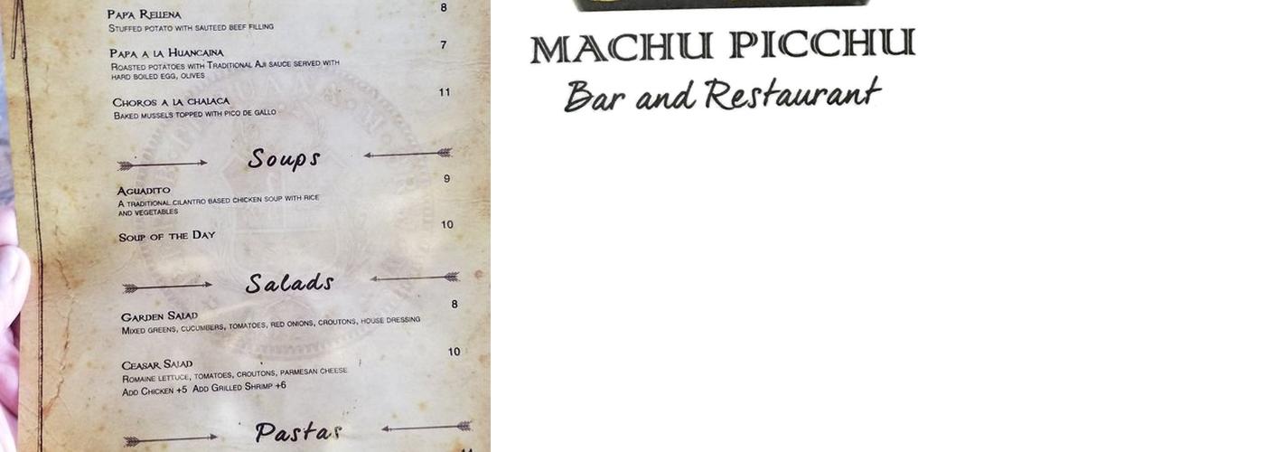 Machu Picchu Bar & Restaurant Menu
