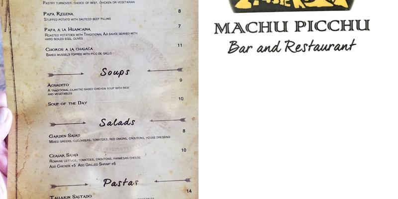 Machu Picchu Bar & Restaurant Menu