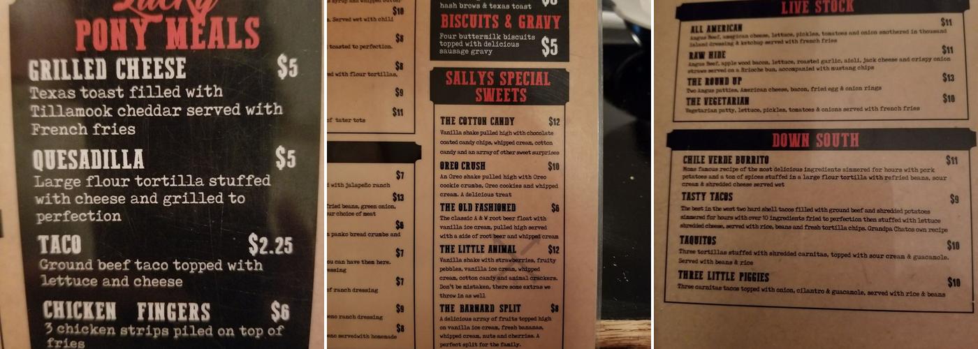 Mustang Sally's Bar and Grill Menu