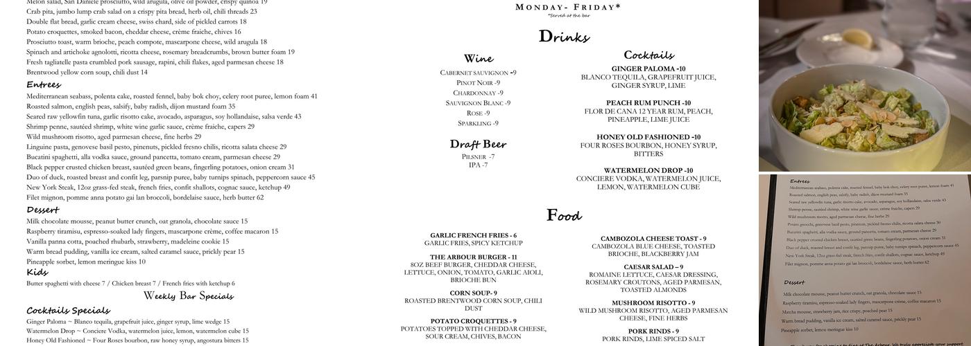 The Arbour Menu